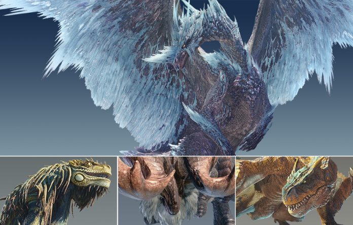 Several monsters from Monster Hunter World: Iceborne.